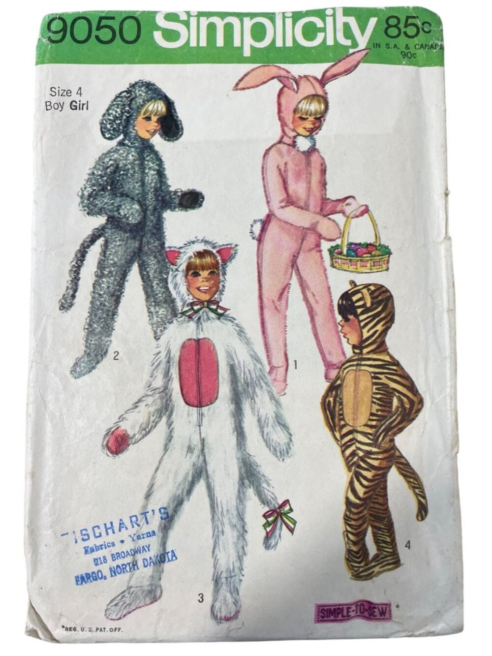 70s Simplicity 9050 Sewing Pattern Size 4 Boys Girls Animal Costumes 1970 CUT